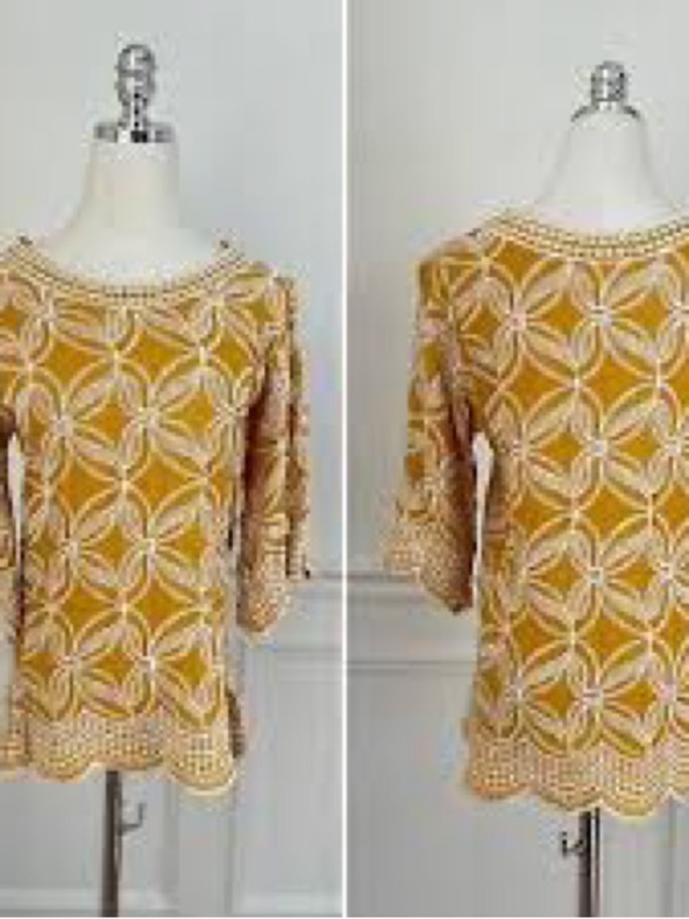 Solitaire Mustard and Cream Crochet Tunic Top
